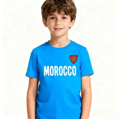 T-shirt Décontracté Maroc avec Impression Emblème sur la Poitrine, T-shirt Cadeau Garçons et Filles, Vêtement Quotidien pour Enfants 140 black
