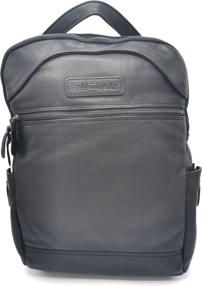 HillBurry Laptop Rugzak - Kwaliteitsleer Zwart - 15" laptop formaat - Hoogte 40cm x Breedte 30cm x Diepte 12cm