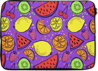 Laptophoes 13 inch - Watermeloen - Fruit - Paars - Laptop sleeve - Binnenmaat 32x22,5 cm - Zwarte achterkant