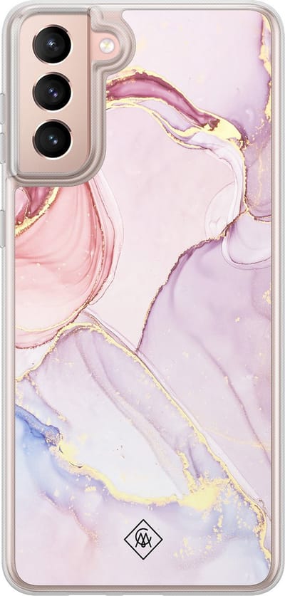 Casimoda® hoesje - Geschikt voor Samsung Galaxy S21 - Marmer roze paars - 2-in-1 case - Schokbestendig - Marble design - Verhoogde randen - Paars, Transparant