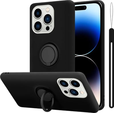 Cadorabo Hoesje geschikt voor Apple iPhone 14 PRO MAX in LIQUID ZWART - Beschermhoes van flexibel TPU silicone Case Cover met ring