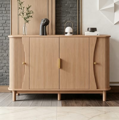 HAUSS SPOLE Dressoir - Ruim Opbergmeubel Met 2 Deuren En Verstelbare Plank - Voor Woonkamer En Hal - MDF - Natureel Hout - 140x40x88 Cm