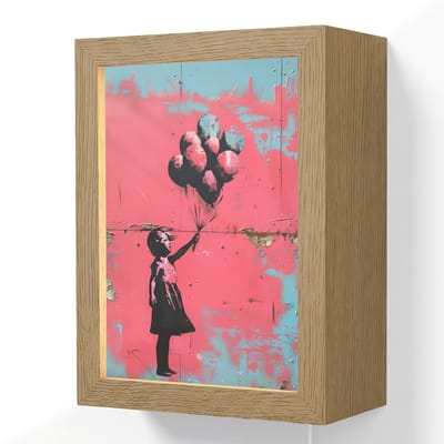 Wandlamp 15x20 cm - Oplaadbaar - Graffiti - Meisje - Ballon - Roze - Blauw - Street art - Wandlampen binnen woonkamer - Slaapkamer lamp met kabel - Decoratieve nachtlamp - Vloerlamp snoer