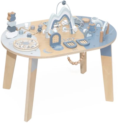 Label Label Houten Activiteitentafel - Activiteitentafel met Meerdere Speelfuncties - Stimuleert Motorische Vaardigheden en Hand-Oogcoördinatie - Vanaf 2 Jaar - Blauw