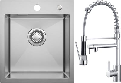 CECIPA max Spoelbak Keuken 40x45CM - Spoelbakken met Kraangat - Spoelbakken Keuken Met keukenkraan met uittrekbare uitloop - Wasbak Keuken - Enkele Spoelbak - Spoelbakken met afdruip - RVS