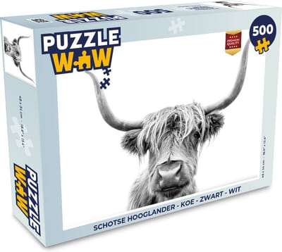 Puzzel Schotse hooglander - Koe - Zwart - Wit - Legpuzzel - Puzzel 500 stukjes