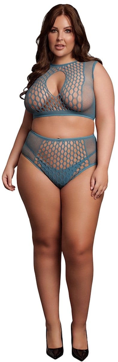 Shots - Le Désir DES027BLUOSX - Duo Net Key-Hole Bra Set - Queen Size - Ocean Deep XL - XXXXL