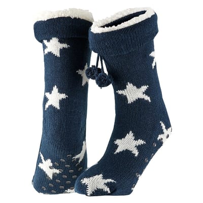 Apollo - Huissok met fake fur - Navy Blauw - Maat 36/41 - Huissok - Fluffy sokken - Slofsokken anti slip - Anti slip sokken - Warme sokken - Winter sokken