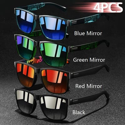 4 PCS Lunettes de Soleil Carrées Style Vintage Lunettes de Conducteur Homme Hommes Femmes Conduite Lunettes de Soleil Designer Luxe UV400 black