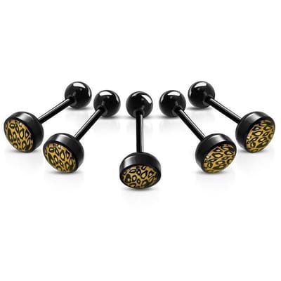 Aramat Jewels | Tongpiercings | Bioplast Tongpiercing met Dierenhuid Motief | Panter-Bruin | |8mm | Kunststof | Volwassenen | Verkleurd niet