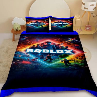 Kinderen Cartoon Roblox 3-delige Dekbedovertrek Roblox Spel Kinderen Tieners Beddengoed Set Anime Huidvriendelijk Slaapkamer Decor US Queen228x228cm