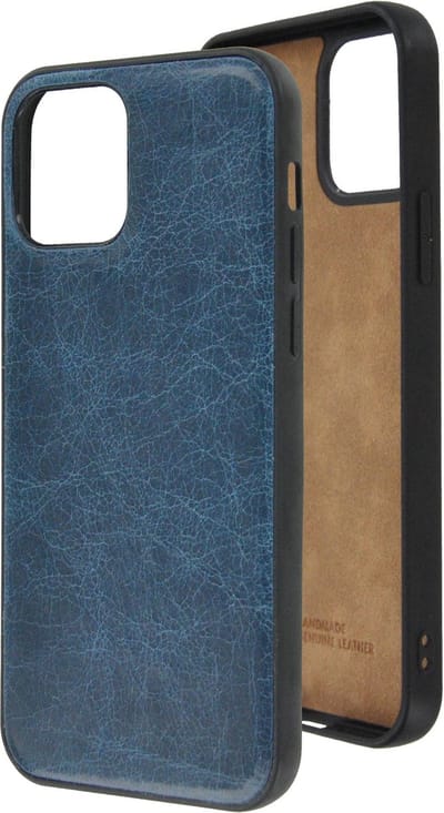 Geschikt voor iPhone 12 Pro Hoesje - iPhone 12 Pro hoesje Echt leer Back Cover P Case Denim Blauw