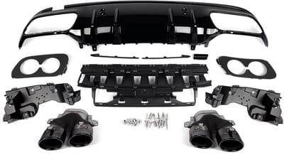 Achterdiffuser - Voor Mercedes C-Klasse W205 Sedan AMG C43 (2014-2021) - Zwart - Ronde Uitlaat Tips - Auto Accessoires