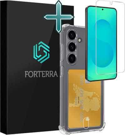 Hoesje Geschikt voor Samsung Galaxy S25 - Met Screenprotector - Pashouder - Kaarthouder - Back Cover - Telefoon Hoes Shockproof - Siliconen Case - Shock Proof - Pasjes Houder - Transparant