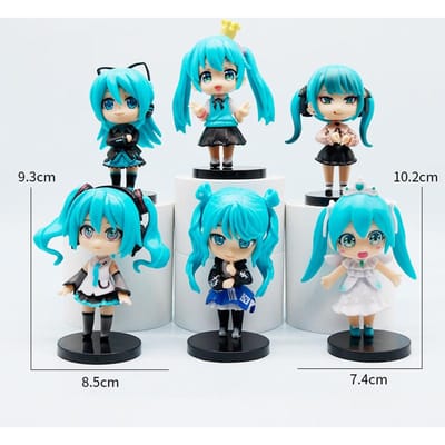 6 stuks/set Anime nieuwe miku figuur mini karakter ornamenten kawai hatsune tafeldecoratie voor thuis volwassen speelgoed kindercadeau blue
