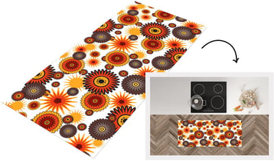 Keukenloper 120x50 cm - Keukenmat vinyl Design - Retro - Oranje - Bloemen - Keukenmatten loper - Keuken vloerkleed tapijt