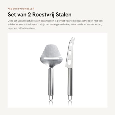 Dailygoods- Kaasmessen Set - Roestvrij Staal - Kaassnijder/Schaaf - Vaatwasmachinebestendig - Geschikt voor Harde/Zachte Kaas - Hoogwaardige Kwaliteit