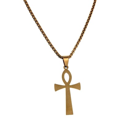 60cm x 3mm Jasseron-ketting + Egyptische Kruis Hanger Unisex - Verguld Geborsteld RVS - Ankh-Kruis met Ketting - Dames - Heren