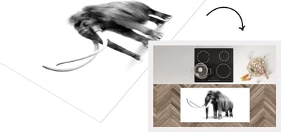 Keukenloper - Loper keuken - Illustratie van een Mammoet - zwart wit - 120x60 cm - Keukenloper vinyl