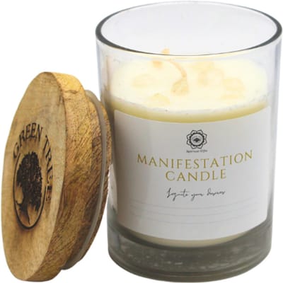 Green Tree - manifestatie - cleansing - reiniging - kaars - bergkristal - glas 226 Gram