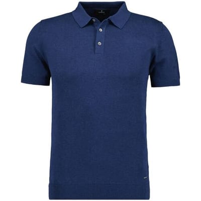 Ragman Trui Melange Cotton Knit Short Sleeve Polo Collar Night Blue / male