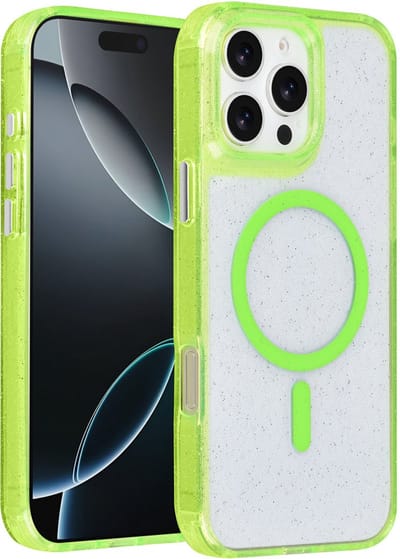 TUNIQ telefoonhoesje voor Apple iPhone 16 Pro Max - MagSafe met glitter - Groen