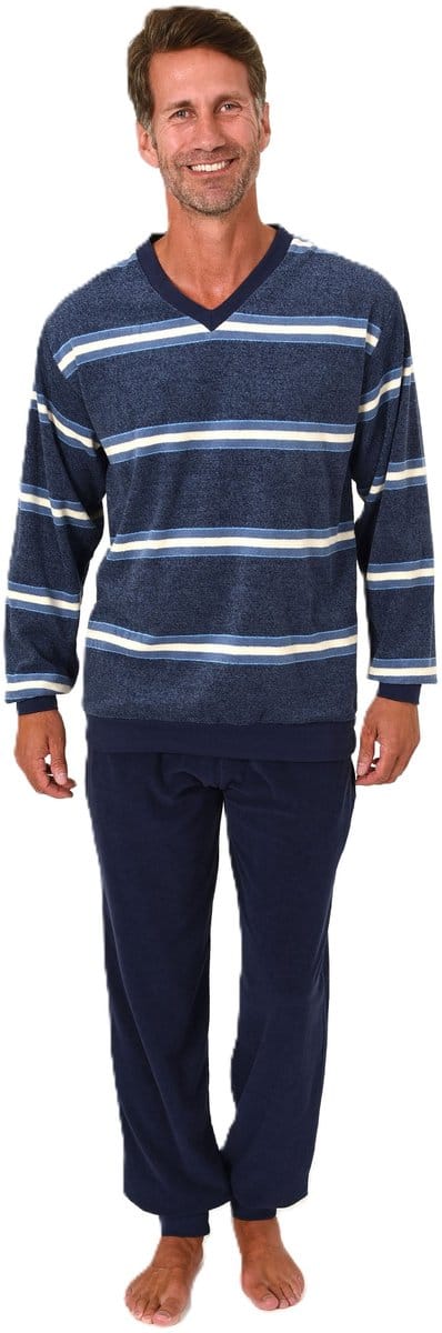 Heren pyjama in badstof met manchetten in een stijlvolle blokstreep-look - ook in oversize