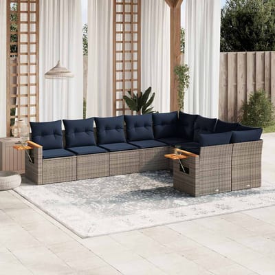 vidaXL - 9-delige - Loungeset - met - kussens - poly - rattan - grijs