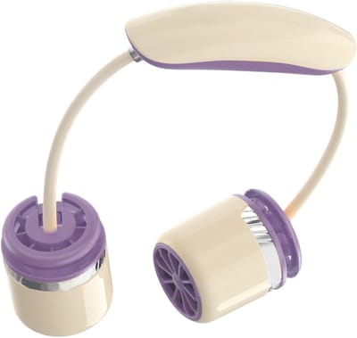 Nekventilator - Draagbare ventilator - Persoonlijke koeling - Dubbele kop - 19.5 x 5.3 x 19.5 cm - Paars