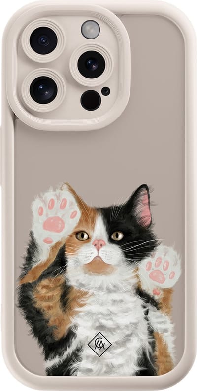 Casimoda® hoesje - Geschikt voor iPhone 14 Pro - Kat - Effen telefoonhoesje met lensbescherming - Siliconen/TPU - Backcover - Bruin/beige