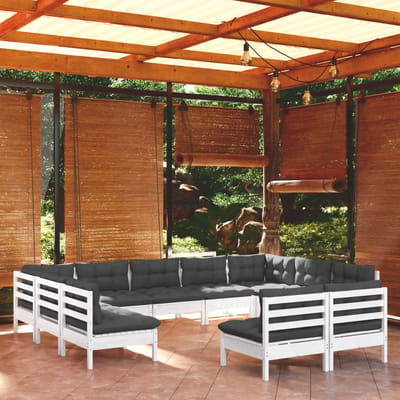 vidaXL - 11-delige - Loungeset - met - kussens - massief - grenenhout - wit