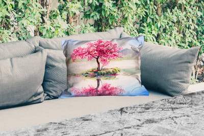 Buitenkussens - Tuin - Schilderij - Bloesem - Bloesemboom - Water - Olieverf - 50x30 cm