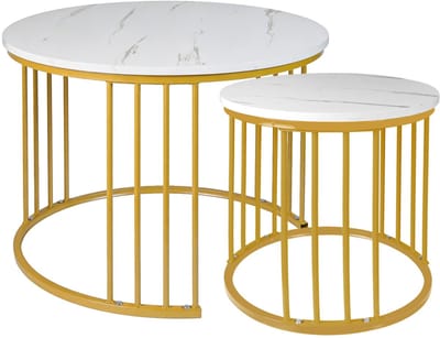 PIPIPOXER-Salontafel Set Rond -banktafel voor woonkamer, Tafelset - Grote Tafel 60x45cm, Kleine Tafel 40x38cm - Wit