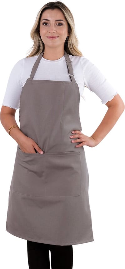 Pedra Simple Keukenschort 60x80 cm Beigegrijs Kookschort met zakken Horeca kleding bedieningsschort dames Restaurant Schort voor vrouwen