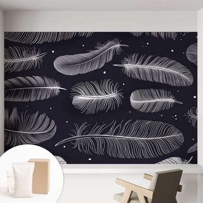Coloray Behang - Subtiele veren Behangrol - 152x104 cm - Zwart-wit Behang - Voor liefhebbers van subtiele en elegante ontwerpen - Behang Voor de slaapkamer, woonkamer en kantoor - Vliesbehang Achtergronden en patronen