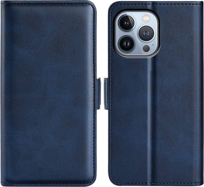 MobyDefend Hoesje - Geschikt voor iPhone 14 Pro - Luxe Wallet Book Case (Sluiting Zijkant) - Blauw