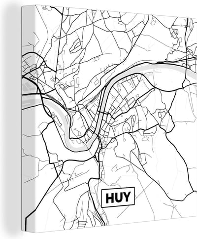 Canvas Schilderij Stadskaart – Zwart Wit - Kaart – Huy – België – Plattegrond - 20x20 cm - Wanddecoratie
