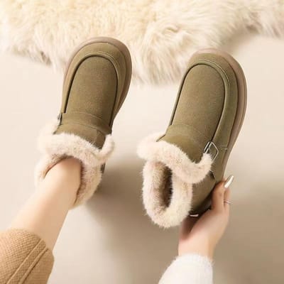 Bottes courtes neuves, bottines d'hiver chaudes en fourrure, bottes de neige, chaussures décontractées en coton pour femmes, bottes à plateforme, chaussures plates antidérapantes et confortables, bottes hautes décontractées pour femmes 36 vert