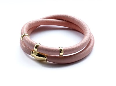 NIEUW! Jolla - dames wikkelarmband - zilver - goudkleurig - leer - magneetsluiting - bedels - Basic Gold - Roze