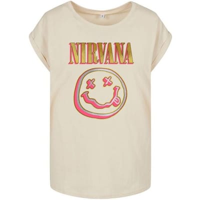 Nirvana T-shirt - Coloured Logo - S tot L - voor Vrouwen - zand