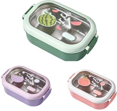 KZQ Lunchbox - Lunchbox uit één stuk roestvrij staal met ventilatiegaten, lekvrij en draagbaar - Geschikt voor volwassenen, kinderen, studenten en kantoorgebruik - Watermeloengroen