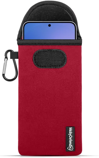 MobyDefend Hoesje - Geschikt voor Samsung Galaxy S25 FE - Neopreen Pouch Met Karabijnhaak - Insteek - Riemlus - Rood