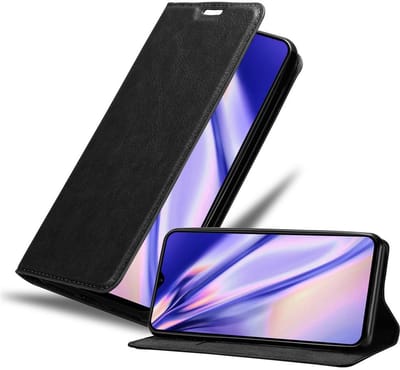 Cadorabo Hoesje geschikt voor Samsung Galaxy M30 / A40s in ZWARTE NACHT - Beschermhoes met magnetische sluiting, standfunctie en kaartvakje Book Case Cover Etui