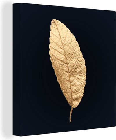 Canvas Schilderij Black en gold - Bladeren - Zwart - Planten - Luxe - 50x50 cm - Wanddecoratie