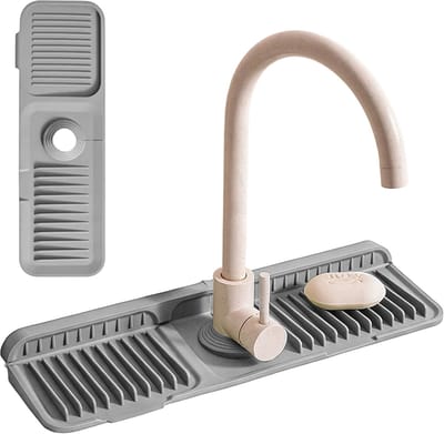 SnelShoppen - Silicone Draining Mat Water Tap Splash Guard Mat - Verstelbare Antislip Druppelmat 45 x 14 cm - Lichtgrijs - Keuken en Badkamer Bescherm