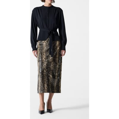 French Connection Arezzo Ls Waist Tie Shirt Black Maat: 18 | Longsleeves Outlet | Dames | Zwart