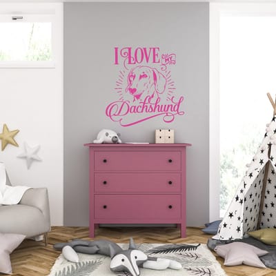 Muursticker - I Love My Dachshund - 46,4 x 46,4 - Roze