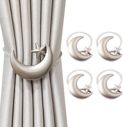 Set van 4 Decoratieve Magnetische Gordijnclips Ster en Maan - Gordijnhouders voor Woonkamer en Slaapkamer
