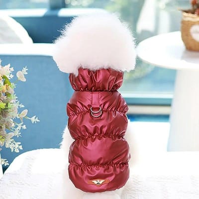 Winter Warme Hond Jas Zacht Gevoerde Huisdier Kleding Voor Kleine Middelgrote Honden Katten Met D-ring Puppy Jas Chihuahua Franse poedel Outfit M wijnrode kleur