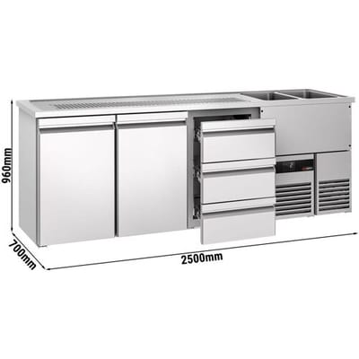 GGM Gastro Biertheke PREMIUM - 2500x700mm - 2 Türen & 3 Schubladen Zilver
